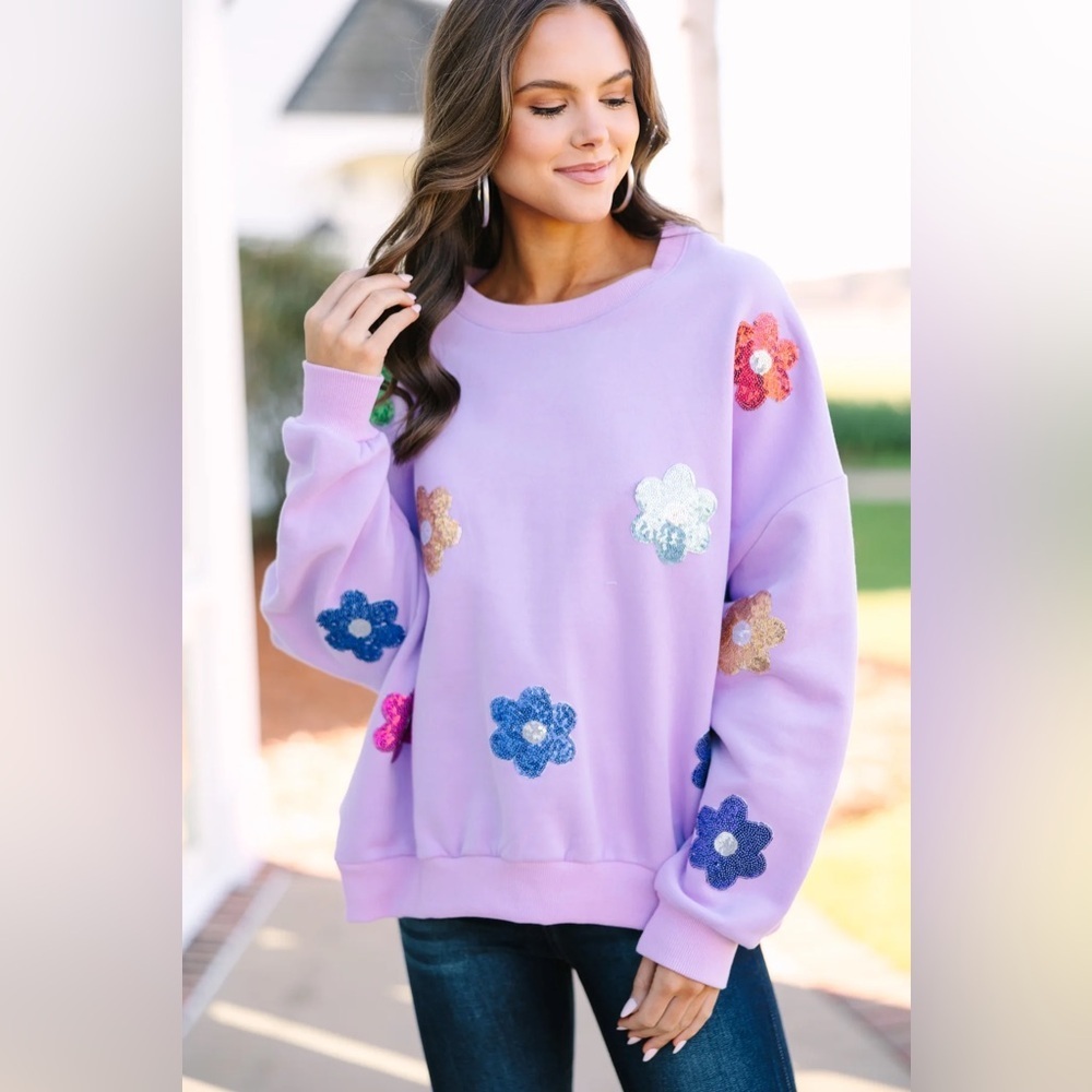 Peach Love CA retro Floral Embellished Lavender Sweatshirt size medium